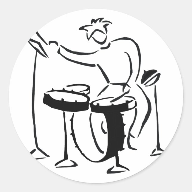 Trap set drummer abstract bw sketch design classic round sticker (Front)