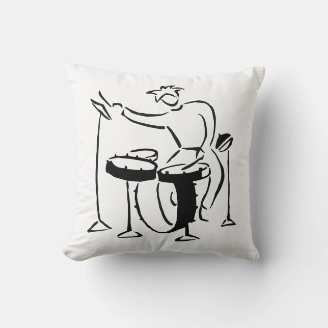 Trap set drummer abstract bw sketch design cushion (Front)