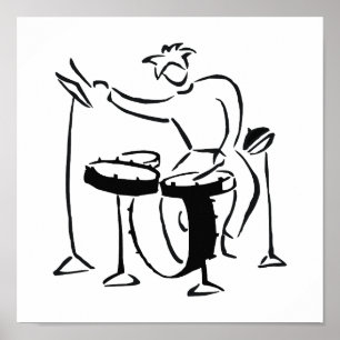 Trap set drummer abstract bw sketch design poster