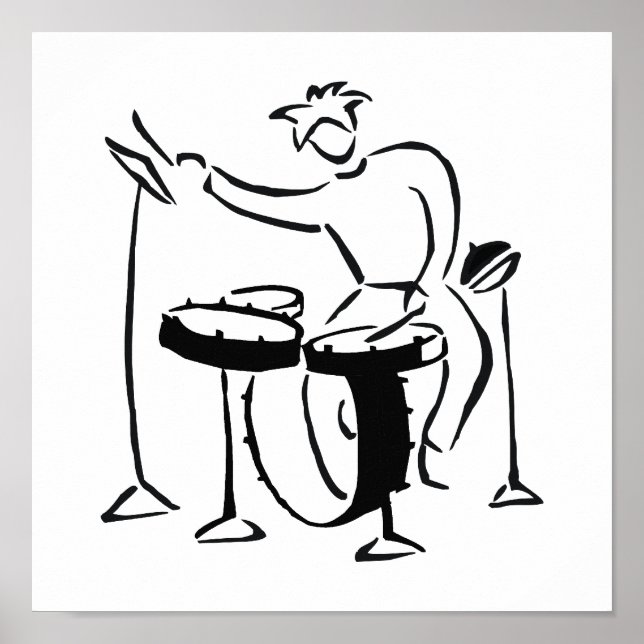 Trap set drummer abstract bw sketch design poster (Front)