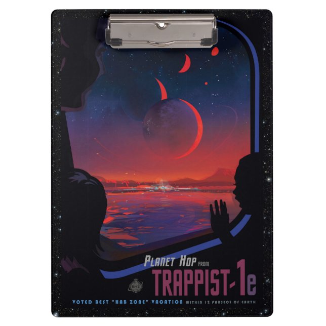 TRAPPIST-1 System Planet 1e retro space tourism ad Clipboard (Front)