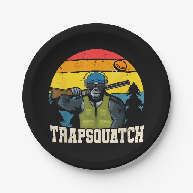 Trapsquatch Bigfoot Funny Clay Trap Shooting Men Paper Plate (Front)