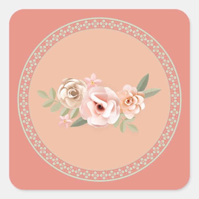 Traquility, beautiful pastel floral design, square sticker (Front)