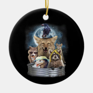 Trash Animals Howling at the Moon Funny Team Trash Ceramic Tree Decoration