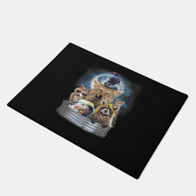 Trash Animals Howling at the Moon Funny Team Trash Doormat (Angled)