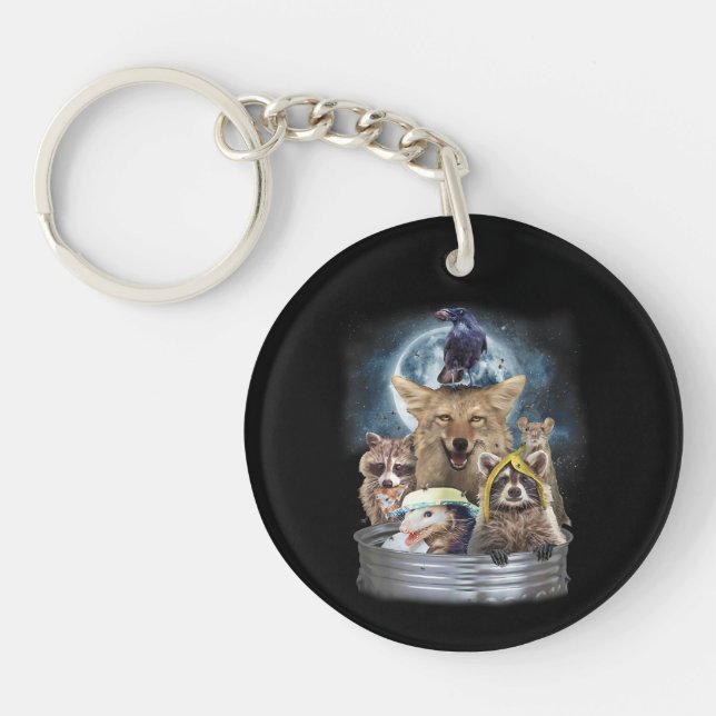 Trash Animals Howling at the Moon Funny Team Trash Key Ring (Front)