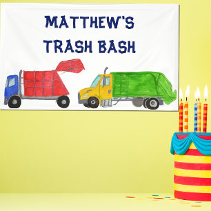 Trash Bash Garbage Trucks Boys Birthday Party Banner
