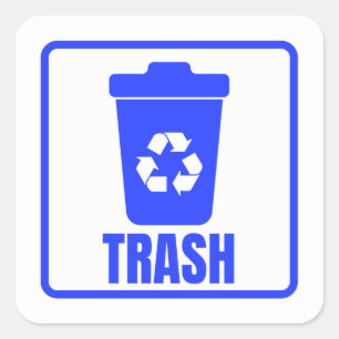Trash Can blue Classic Square Sticker