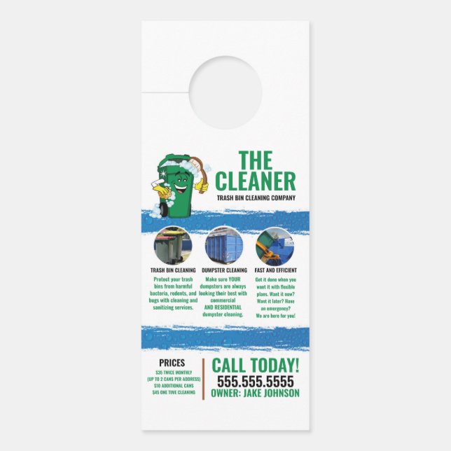 Trash Can Cleaning Service Door Hanger (Front)