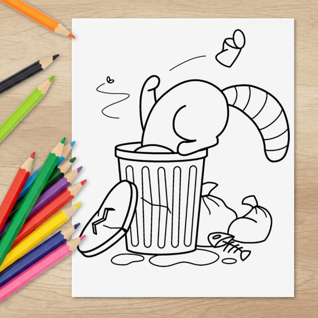 Trash Can Racoon Colouring Page Rubber Stamp (Creator Uploaded)