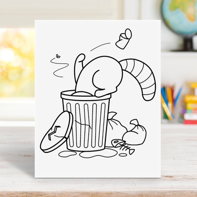 Trash Can Racoon Colouring Page Rubber Stamp (Creator Uploaded)