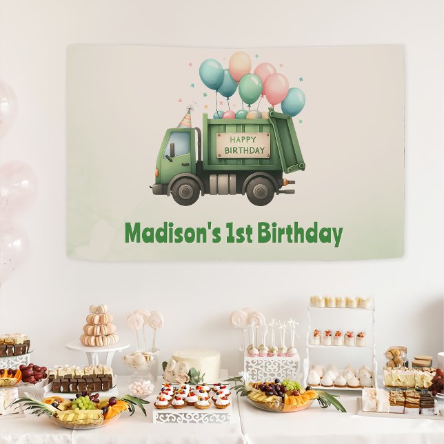 Trash Garbage Truck 1st Birthday Party  Banner (Creator Uploaded)