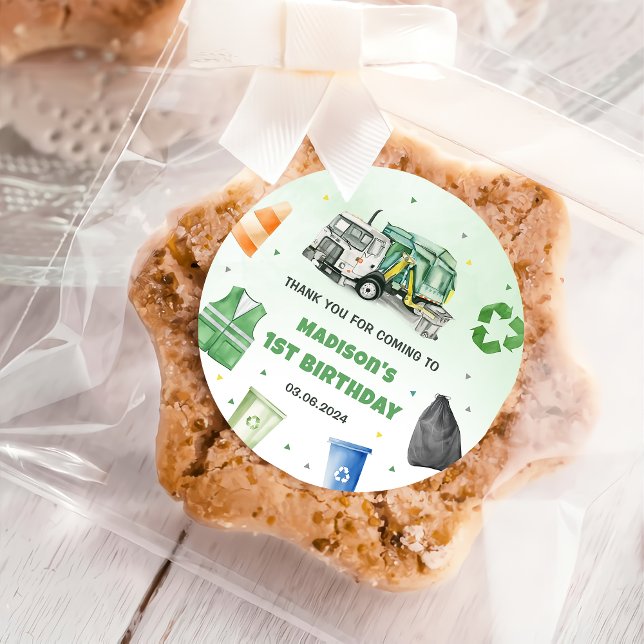 Trash Garbage Truck 1st Birthday Party Classic Round Sticker (Creator Uploaded)