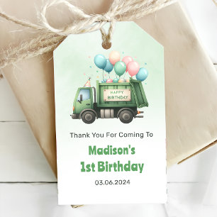 Trash Garbage Truck 1st Birthday Party Gift Tags