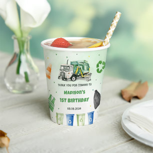 Trash Garbage Truck 1st Birthday Party Paper Cups