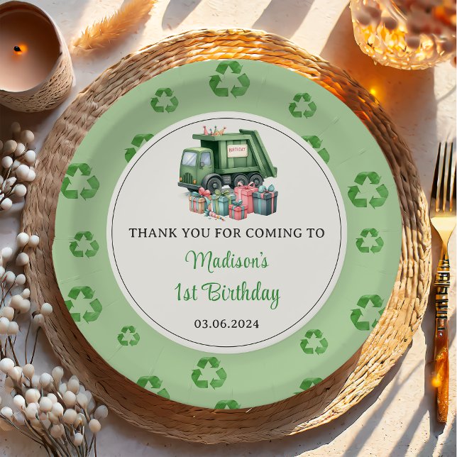 Trash Garbage Truck 1st Birthday Party Paper Plate (Creator Uploaded)