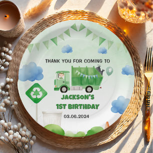 Trash Garbage Truck 1st Birthday Party Paper Plate