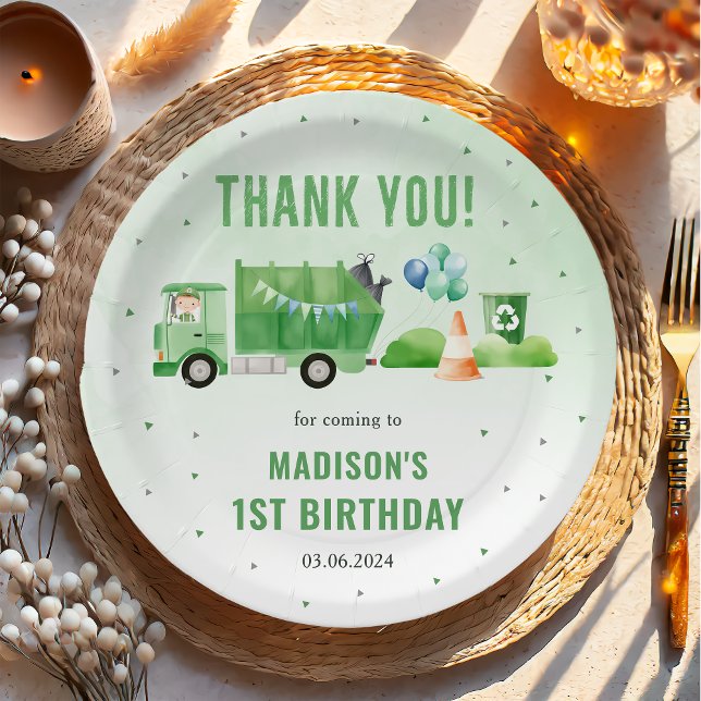 Trash Garbage Truck 1st Birthday Party Paper Plate (Creator Uploaded)