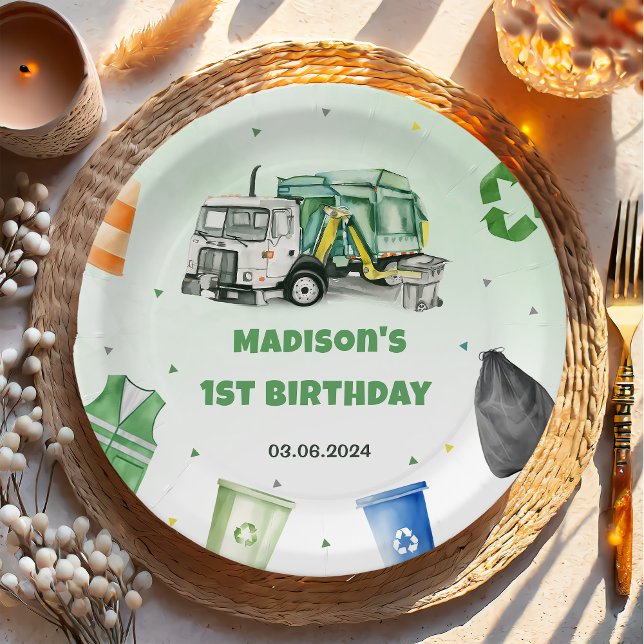Trash Garbage Truck 1st Birthday Party Paper Plate (Creator Uploaded)