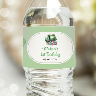 Trash Garbage Truck 1st Birthday Party  Water Bottle Label