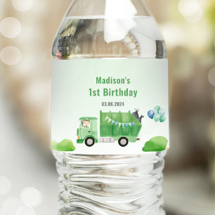 Trash Garbage Truck 1st Birthday Party  Water Bottle Label