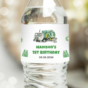 Trash Garbage Truck 1st Birthday Party  Water Bottle Label