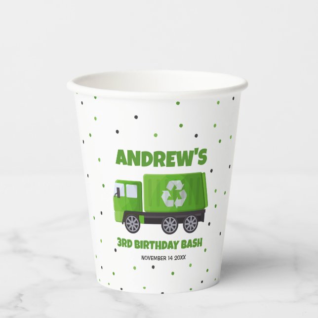 Trash Garbage Truck Birthday  Paper Cups (Front)