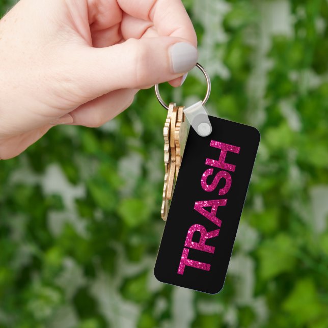 Trash Hot Pink Glitter   Key Ring (Hand)