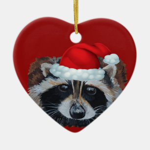 Trash Panda Racoon Santa Hat Ceramic Tree Decoration