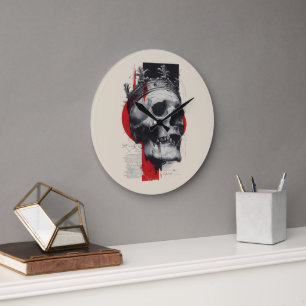 Trash Polka Crown Skull Red Black Grunge Large Clock