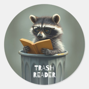 Trash Reader racoon reading book Classic Round Sticker