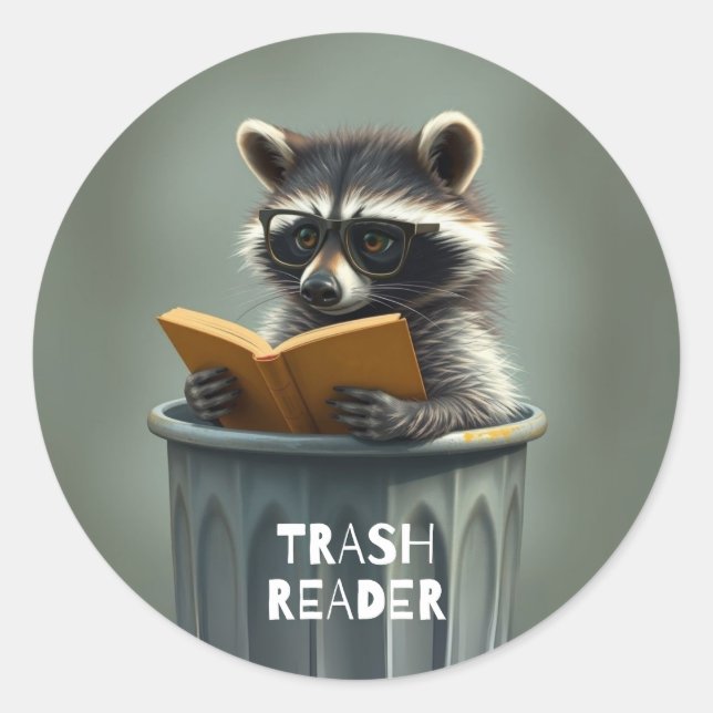 Trash Reader  racoon reading book Classic Round Sticker (Front)