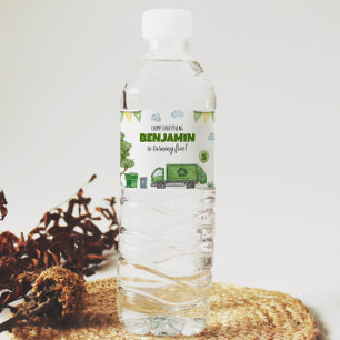 Trash Truck Birthday Water Bottle Label 