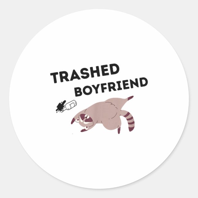 Trashed Boyfriend, Funny Trashed Panda Couples Pre Classic Round Sticker (Front)