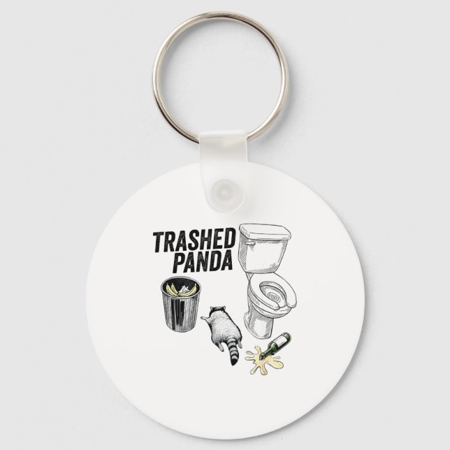 Trashed Panda, Funny Drunk Raccoon, Trash Panda Hu Key Ring (Front)