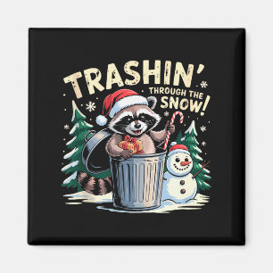 Trashin Through The Snow Christmas Funny Raccoon H Magnet