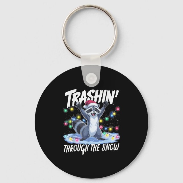 Trashin' Through The Snow Funny Christmas Racoon  Key Ring (Front)