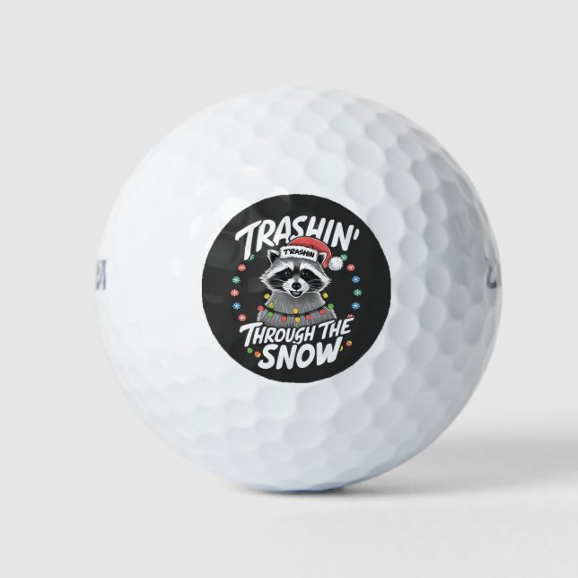 Trashing Through the Snow Funny Racoon Christmas Golf Balls (Front)