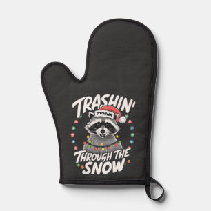 Trashing Through the Snow Funny Racoon Christmas Oven Mitt
