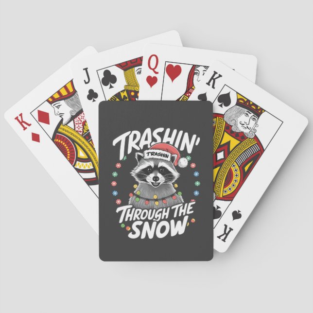 Trashing Through the Snow Funny Racoon Christmas Playing Cards (Back)