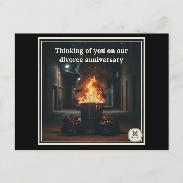 Trashy divorce anniversary holiday postcard (Front)