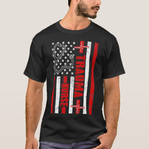 Trauma Nurse USA American Heartbeat Stethoscope T-Shirt