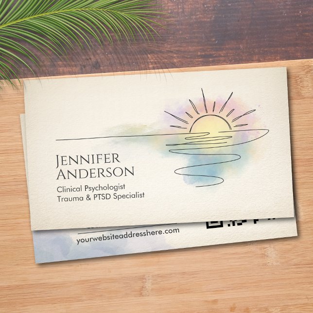 Trauma Recovery Sunrise Over Ocean Watercolor Business Card (Creator Uploaded)