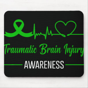 Traumatic Brain Injury Awareness Green Ribbon Hear Mouse Pad
