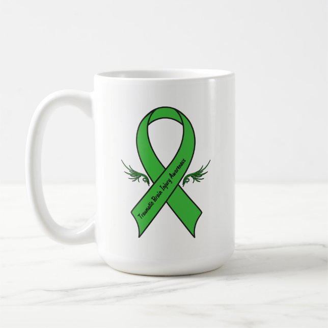 Traumatic Brain Injury Ribbon with Wings Coffee Mug (Left)