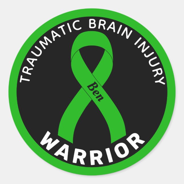 Traumatic Brain Injury Warrior Ribbon Black Classic Round Sticker (Front)