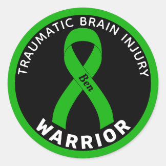 Traumatic Brain Injury Warrior Ribbon Black Classic Round Sticker