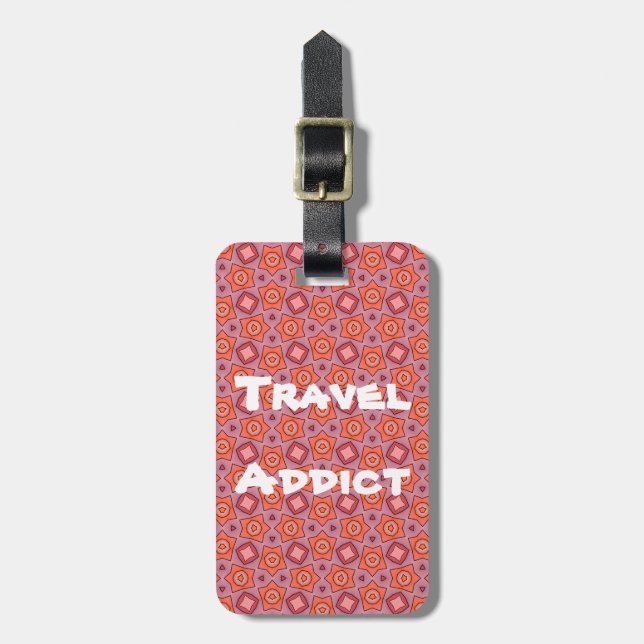 Travel addict modern trendy pattern luggage tag (Front Vertical)