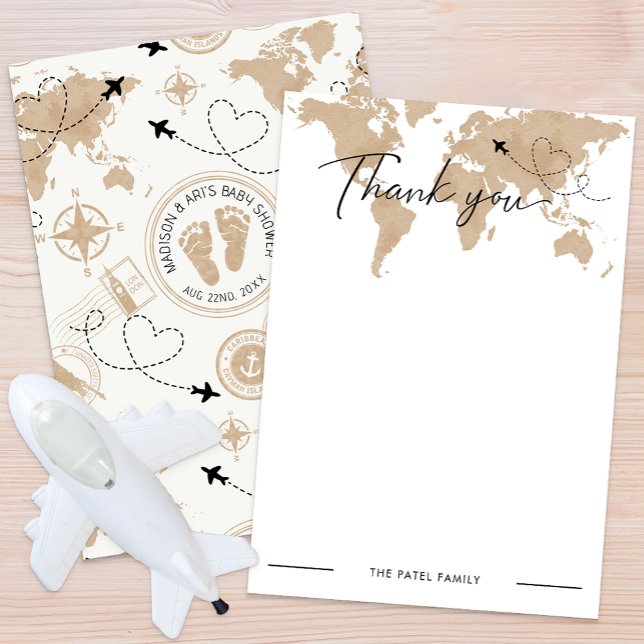 Travel Adventure Baby Shower Thank You Card (Thank You Baby Shower Card)