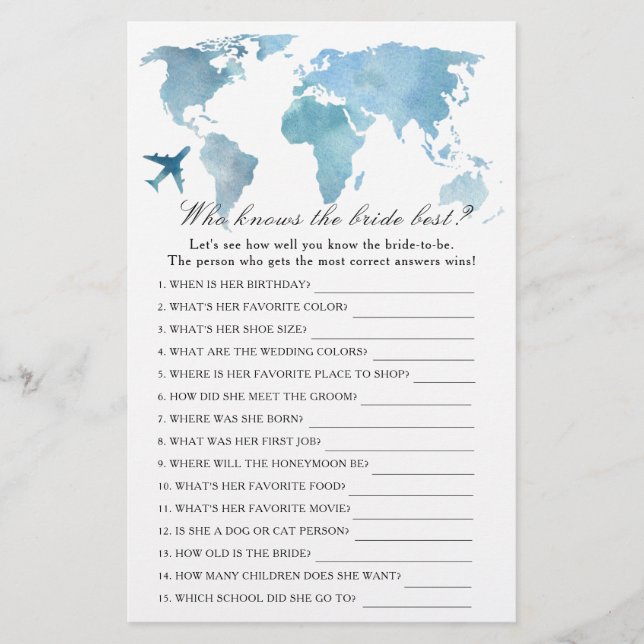 Travel Adventure Bridal shower - Bride the best (Front)
